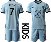 Wholesale Cheap Youth 2020-2021 club Chelsea away Light blue 7 Soccer Jerseys