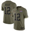 Wholesale Cheap Men's Buffalo Bills #12 Jim Kelly 2022 Olive Salute To Service Limited Stitched Jersey