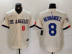 Cheap Men\'s Los Angeles Dodgers #8 Kike Hernandez Number Cream 2024 City Connect Limited Stitched Jerseys