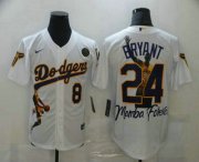 Wholesale Cheap Men's Los Angeles Dodgers Front #8 Back #24 Kobe Bryant White With KB Patch Cool Base Stitched MLB Fashion Jersey