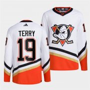 Wholesale Cheap Men's Anaheim Ducks #19 Troy Terry White 2022-23 Reverse Retro Stitched Jersey