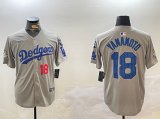 Cheap Men's Los Angeles Dodgers #18 Yoshinobu Yamamoto Grey 2024 World Series With Fernando Memorial Patch Limited Stitched Baseball Jersey