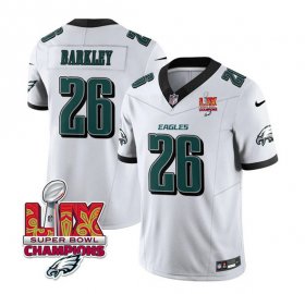 Cheap Men\'s Philadelphia Eagles #26 Saquon Barkley White 2025 Eagles Logo Super Bowl LIX Patch New F.U.S.E. Vapor Untouchable Limited Football Stitched Jersey