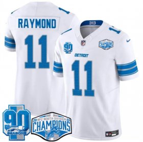 Cheap Men\'s Detroit Lions #11 Kalif Raymond White 2024 NFC North Champions 90th Anniversary Patch F.U.S.E. Vapor Limited Stitched Jersey