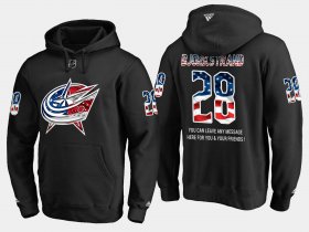 Wholesale Cheap Blue Jackets #28 Oliver Bjorkstrand NHL Banner Wave Usa Flag Black Hoodie