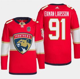 Cheap Men\'s Florida Panthers #91 Oliver Ekman-Larsson Red 2024 Stanley Cup Final Patch Stitched Jersey