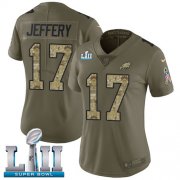 Wholesale Cheap Nike Eagles #17 Alshon Jeffery Olive/Camo Super Bowl LII Women's Stitched NFL Limited 2017 Salute to Service Jersey