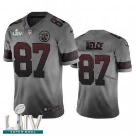 Wholesale Cheap Kansas City Chiefs #87 Travis Kelce Smoky Gray Super Bowl LIV 2020 Men\'s Nike Vapor Limited City Edition NFL Jersey