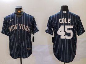 Men\'s New York Yankees #45 Gerrit Cole Navy Pinstripe Fashion Cool Base Jersey