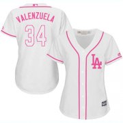 Wholesale Cheap Dodgers #34 Fernando Valenzuela White/Pink Fashion Women's Stitched MLB Jersey