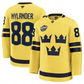 Men\'s Sweden #88 William Nylander Yellow 2025 4 Nations Face-Off Premium Jersey