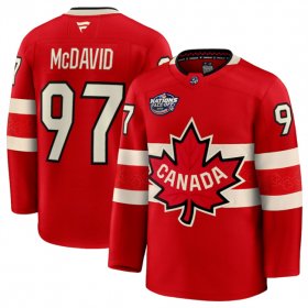 Cheap Men\'s Canada #97 Connor McDavid Red 2025 4 Nations Face-Off Premium Stitched Jersey