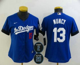 Wholesale Cheap Women\'s Los Angeles Dodgers #13 Max Muncy Blue #2 #20 Patch City Connect Number Cool Base Stitched Jersey