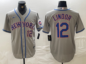 Cheap Men\'s New York Mets #12 Francisco Lindor Number Grey Stitched Cool Base Nike Jersey