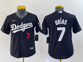 Wholesale Cheap Youth Los Angeles Dodgers #7 Julio Urias Number Black Turn Back The Clock Stitched Cool Base Jersey