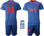 Wholesale Cheap Youth 2020-2021 club Atletico Madrid away 14 blue Soccer Jerseys