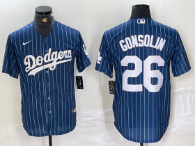 Cheap Men\'s Los Angeles Dodgers #26 Tony Gonsolin Navy Blue Pinstripe Stitched MLB Cool Base Nike Jersey