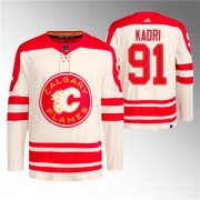 Cheap Men's Calgary Flames #91 Nazem Kadri 2023 Cream Classic Primegreen Stitched Jersey