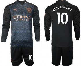 Wholesale Cheap Men 2020-2021 club Manchester city home long sleeve 10 black Soccer Jerseys