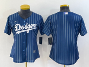 Wholesale Cheap Women's Los Angeles Dodgers Blank Navy Blue Pinstripe Stitched MLB Cool Base Nike Jersey