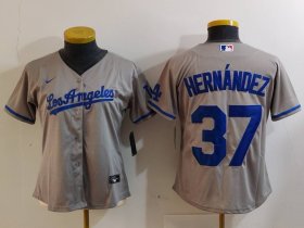 Women\'s Los Angeles Dodgers #37 Teoscar Hernandez Grey With Los Cool Base Stitched Jersey