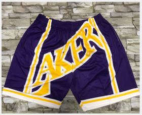 Wholesale Cheap Men\'s Los Angeles Lakers Purple Big Face Mitchell Ness Hardwood Classics Soul Swingman Throwback Shorts