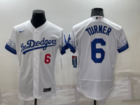 Wholesale Cheap Men\'s Los Angeles Dodgers #6 Trea Turner White 2022 City Connect Flex Base Stitched Jersey