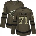 Wholesale Cheap Adidas Blue Jackets #71 Nick Foligno Green Salute to Service Women's Stitched NHL Jersey