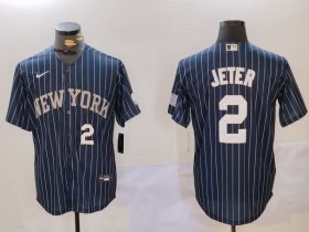 Men\'s New York Yankees #2 Derek Jeter Navy Pinstripe Fashion Cool Base Jerseys