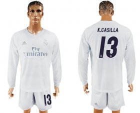 Wholesale Cheap Real Madrid #13 K.Casilla Marine Environmental Protection Home Long Sleeves Soccer Club Jersey