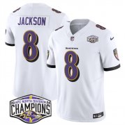 Cheap Men's Baltimore Ravens #8 Lamar Jackson White F.U.S.E 2024 AFC North Division Champions Vapor Limited Football Jersey