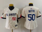 Cheap Women's Los Angeles Dodgers #50 Mookie Betts Number Cream 2024 City Connect Limited Stitched Jersey