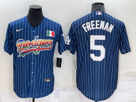 Wholesale Cheap Men\'s Los Angeles Dodgers #5 Freddie Freeman Rainbow Blue Red Pinstripe Mexico Cool Base Nike Jersey