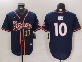 Men\'s Denver Broncos #10 Bo Nix Number Navy Cool Base Stitched Baseball Jersey