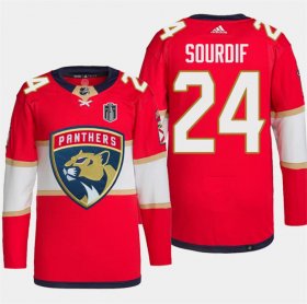 Cheap Men\'s Florida Panthers #24 Justin Sourdif Red 2024 Stanley Cup Final Stitched Jersey