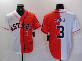 Cheap Men\'s Houston Astros #3 Jeremy Pena Number White Orange Split Stitched Baseball Jersey