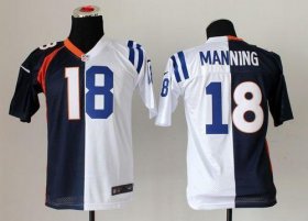 Wholesale Cheap Nike Broncos #18 Peyton Manning Blue/White Youth Stitched NFL Elite Split Colts Jersey