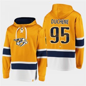 Wholesale Cheap Men\'s Nashville Predators #95 Matt Duchene Gold Ageless Must-Have Lace-Up Pullover Hoodie