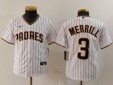 Cheap Youth San Diego Padres #3 Jackson Merrill White 2023 Cool Base Stitched Jersey