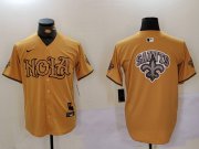 Cheap Men's New Orleans Saints Team Big Logo Gold Cool Base Stitched Baseball Jersey