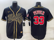 Wholesale Cheap Men's Chicago Bulls #33 Scottie Pippen Black Gold With Patch Cool Base Stitched Baseball Jersey