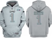 Cheap Men's Philadelphia Eagles #1 Jalen Hurts Gray Atmosphere Fashion Super Bowl LVII Patch Pullover Hoodie