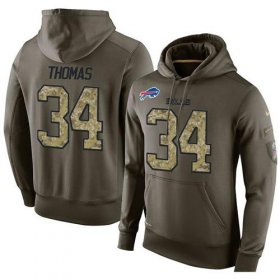 Wholesale Cheap NFL Men\'s Nike Buffalo Bills #34 Thurman Thomas Stitched Green Olive Salute To Service KO Performance Hoodie