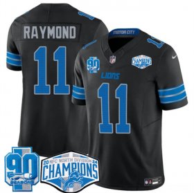 Cheap Men\'s Detroit Lions #11 Kalif Raymond Black 2024 NFC North Champions 90th Anniversary Patch F.U.S.E. Vapor Limited Stitched Jersey