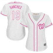 Wholesale Cheap Nationals #19 Anibal Sanchez White/Pink Fashion Women's Stitched MLB Jersey