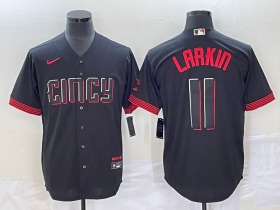 Wholesale Cheap Men\'s Cincinnati Reds #11 Barry Larkin Black 2023 City Connect Cool Base Stitched Jersey1