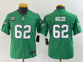 Wholesale Cheap Women\'s Philadelphia Eagles #62 Jason Kelce Green 2023 F.U.S.E. With C Patch Stitched Football Jersey(Run Small)