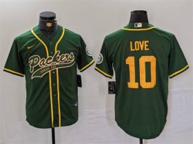 Cheap Men\'s Green Bay Packers #10 Jordan Love Green Cool Base Stitched Baseball Jersey