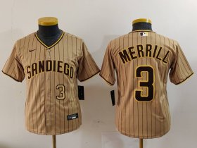 Cheap Youth San Diego Padres #3 Jackson Merrill Tan 2023 Cool Base Stitched Jerseys