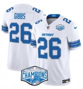 Cheap Men's Detroit Lions #26 Jahmyr Gibbs White 2024 NFC North Champions F.U.S.E. Vapor Limited Stitched Jersey